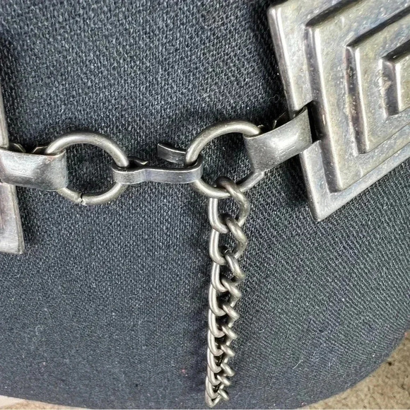 Escada Women’s Vintage Designer Geometric Silver/Black Antique Metal Chain Belt